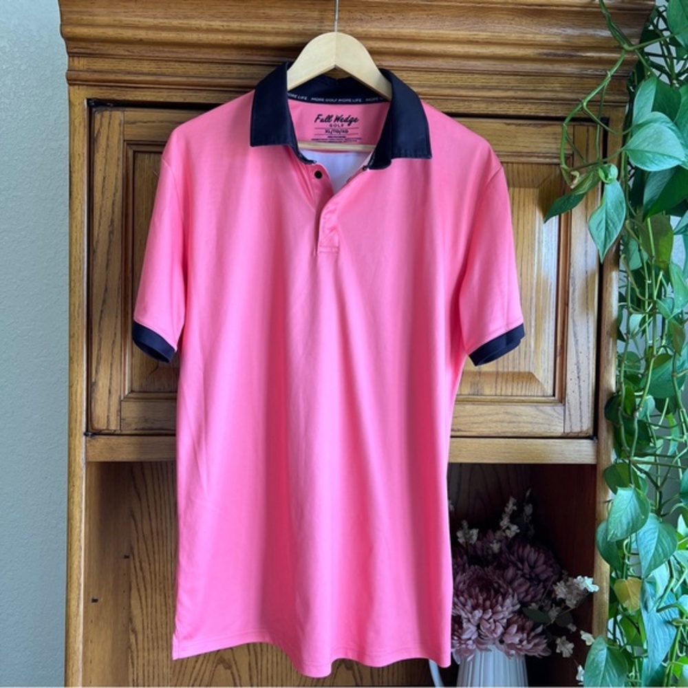Full Wedge‎ Golf Pink Polo with Black Contrast Collar XL